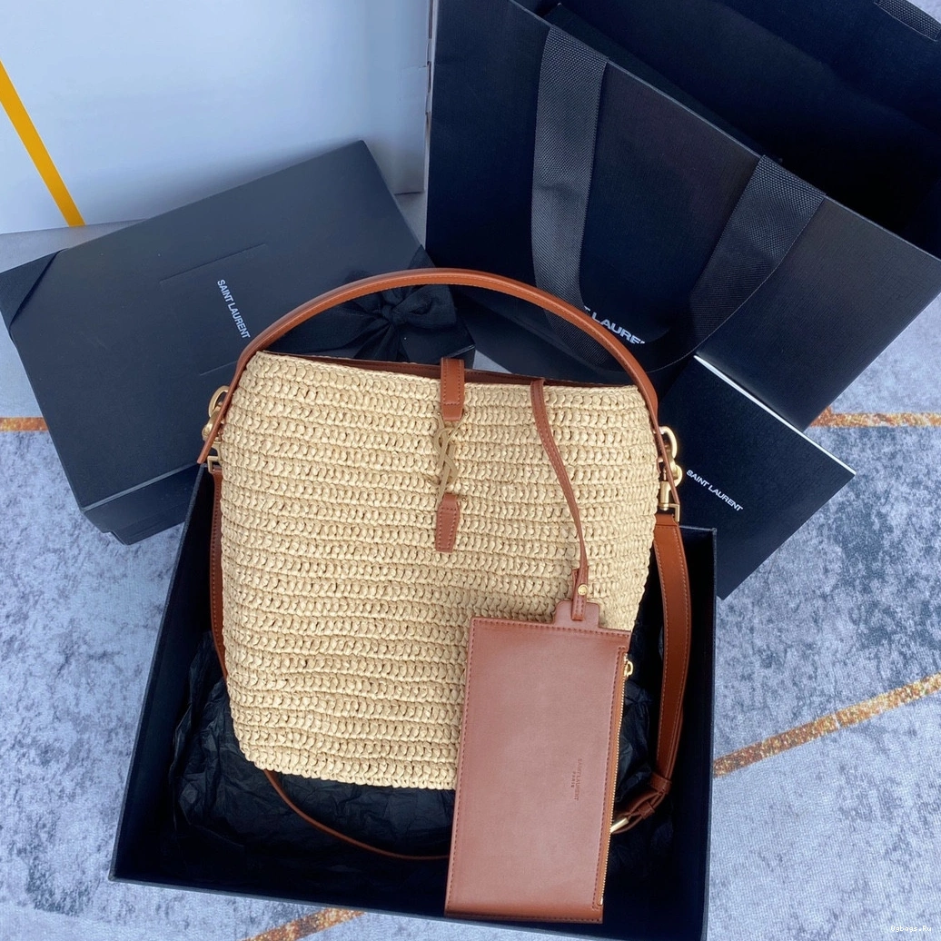 bucket bag-20*25*16CM Le 37 YSL leather-trimmed raffia 0717